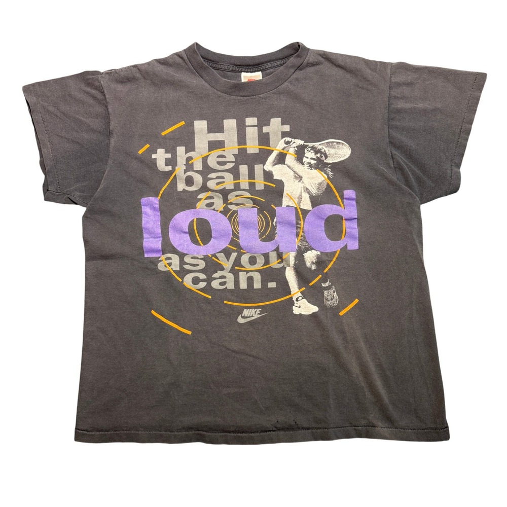 Vintage 90s Nike Tennis T-Shirt Andre Agassi Hit The Ball As Loud As You